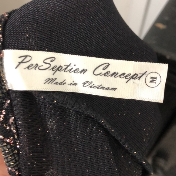 Vintage PerSeption Concept Metallic Glitter Cold Shoulder Stretch‎ Knit Top Sz M - Picture 9 of 10